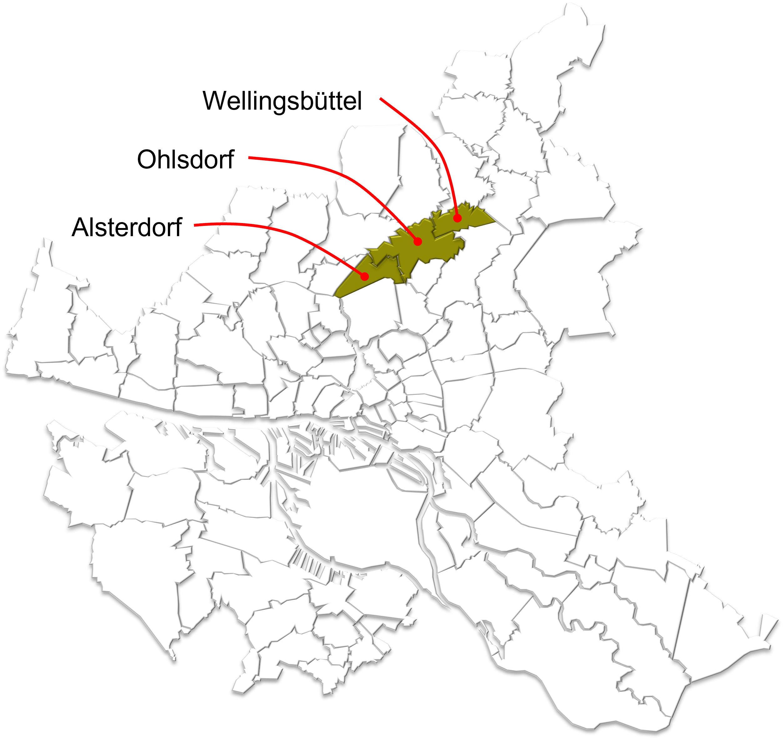 Hamburg's districts aligning the Alster river