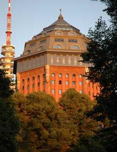 The water tower seen from the small park below"